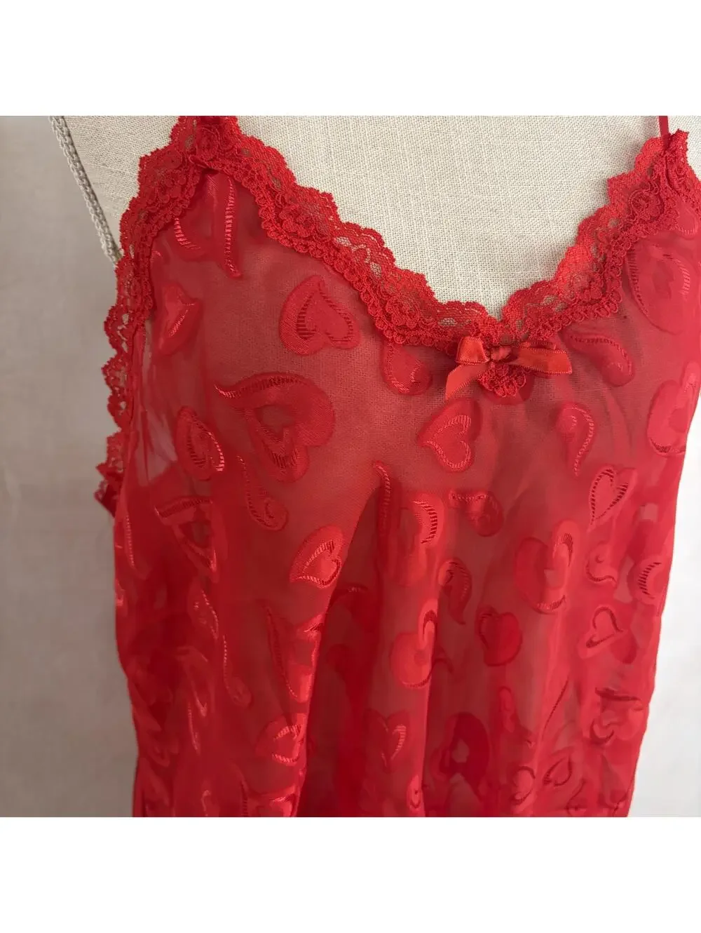 Lace sheer red nylon lingerie sz 1X vintage 90s